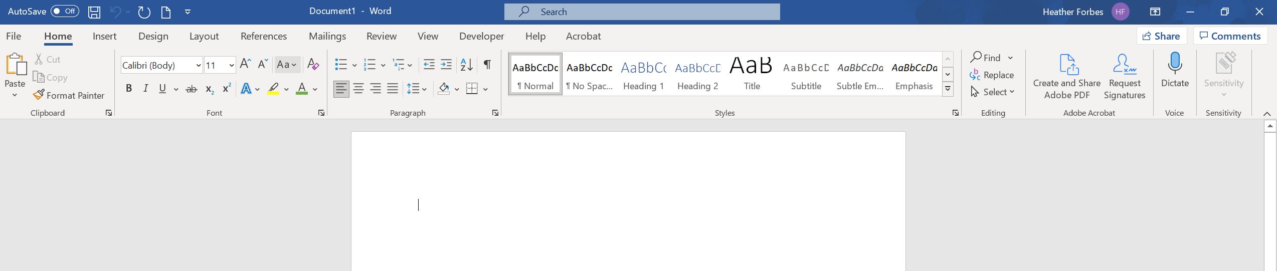 Screenshot of a blank Word document.